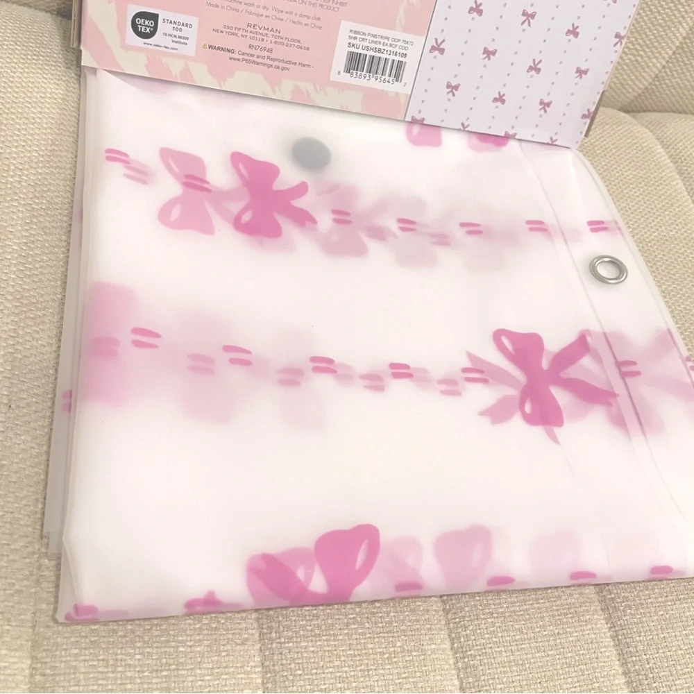 NEW Betsey Johnson Pink Ribbon Pinstripe‎ PEVA Shower Curtain Liner 70x72